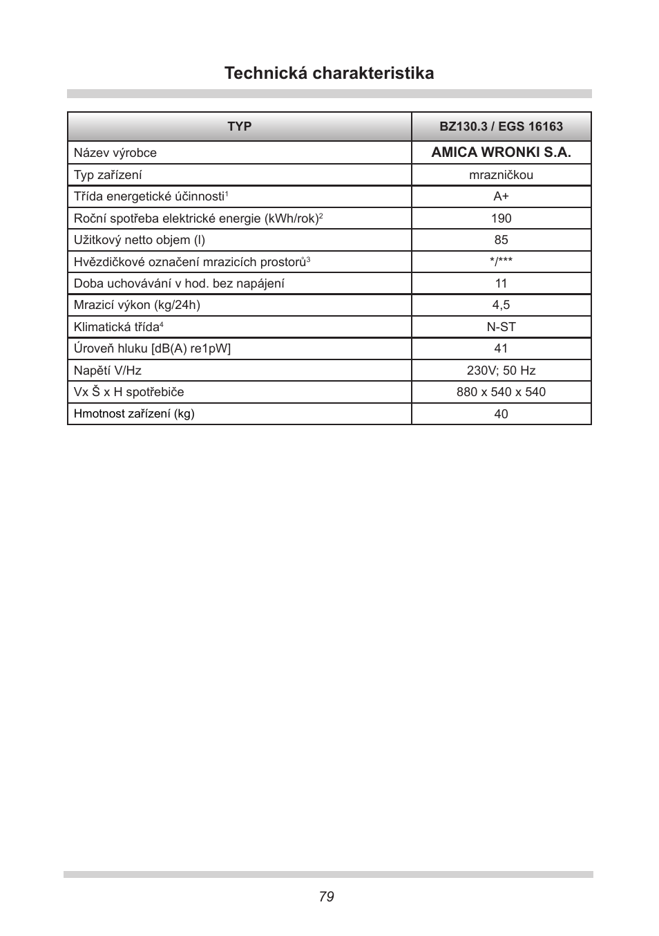 Technická charakteristika | AMICA EGS 16163 DE User Manual | Page 79 / 164