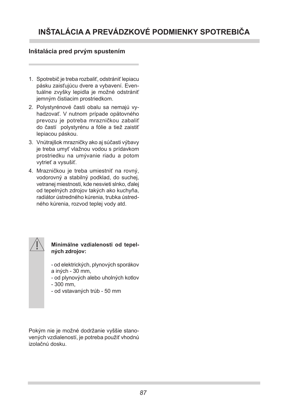 Inštalácia a prevádzkové podmienky spotrebiča | AMICA EGS 16163 DE User Manual | Page 87 / 164