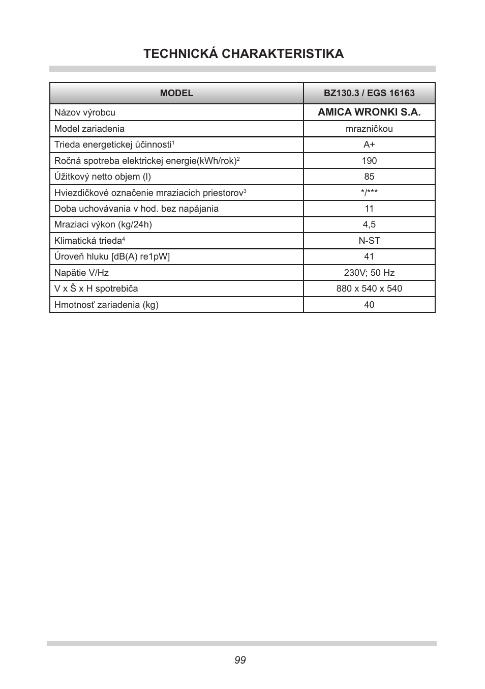 Technická charakteristika | AMICA EGS 16163 DE User Manual | Page 99 / 164