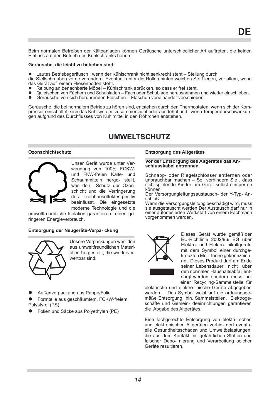 Umweltschutz | AMICA GS 15424 W DE User Manual | Page 14 / 60