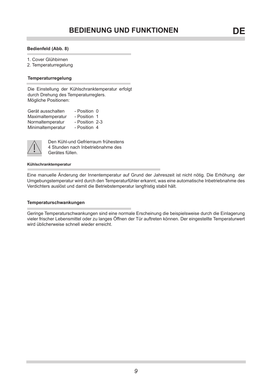 Bedienung und funktionen | AMICA GS 15424 W DE User Manual | Page 9 / 60