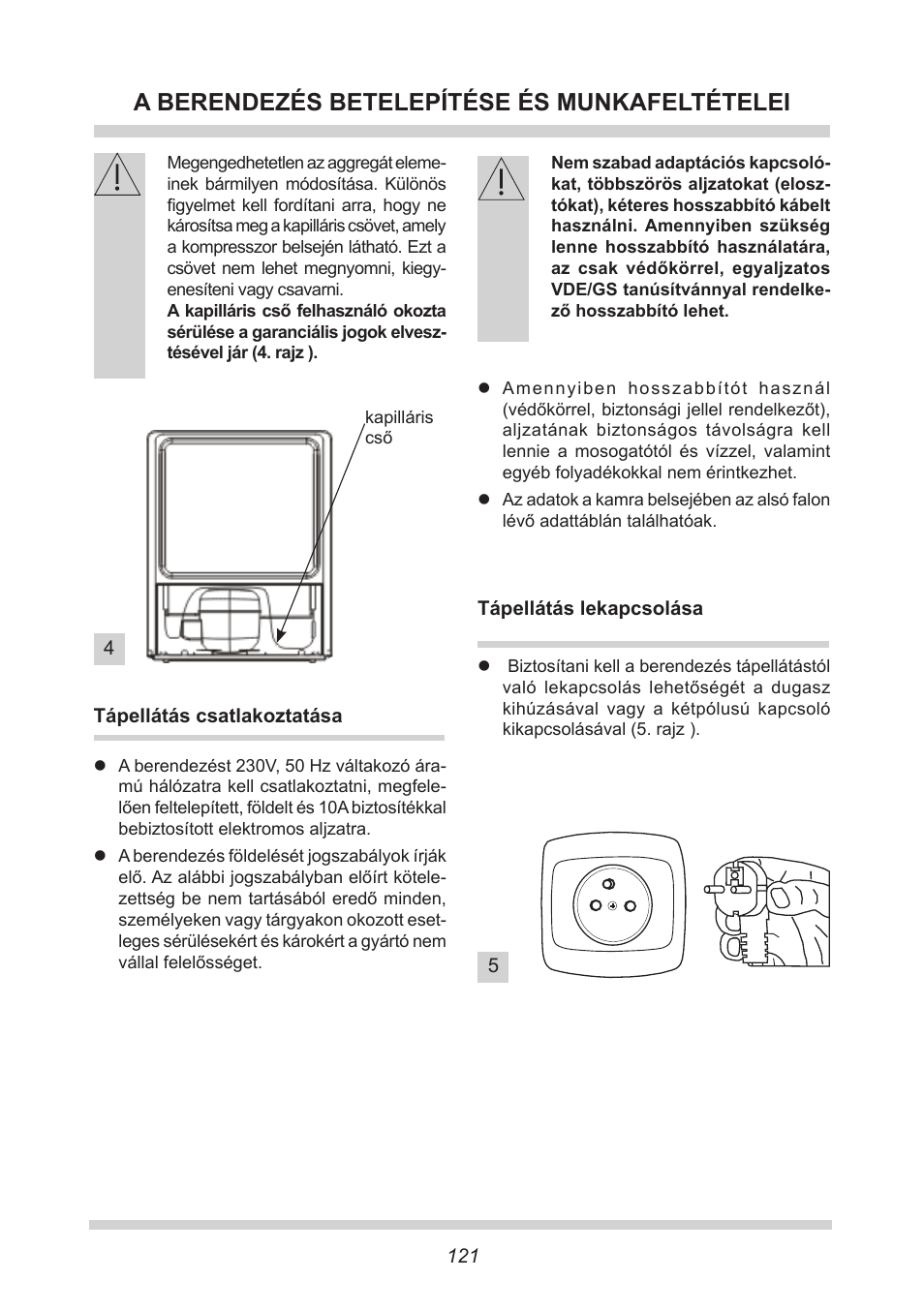 A berendezés betelepítése és munkafeltételei | AMICA GB 15341 W DE User Manual | Page 121 / 190