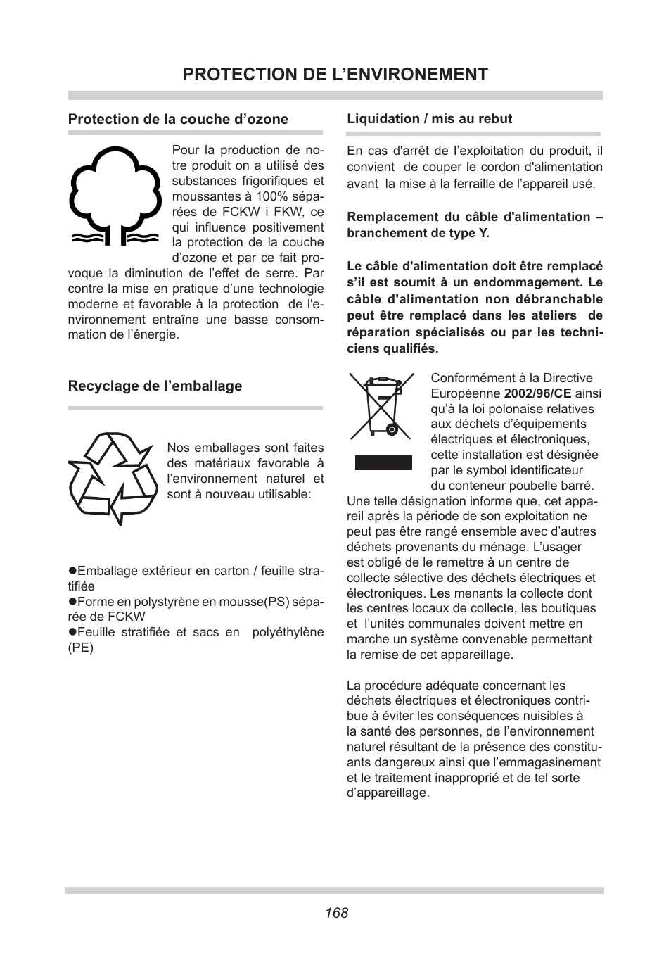 Protection de l’environement | AMICA GB 15341 W DE User Manual | Page 168 / 190