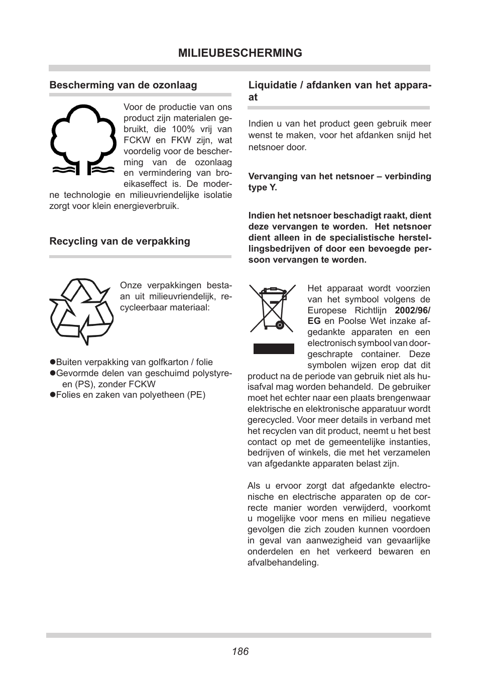 Milieubescherming | AMICA GB 15341 W DE User Manual | Page 186 / 190