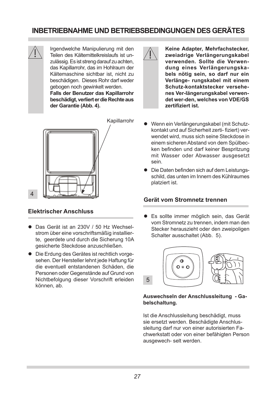 Inbetriebnahme und betriebsbedingungen des gerätes | AMICA GB 15341 W DE User Manual | Page 27 / 190