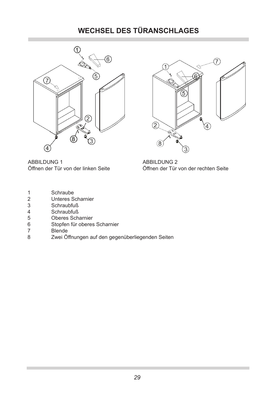 Wechsel des türanschlages | AMICA GB 15341 W DE User Manual | Page 29 / 190