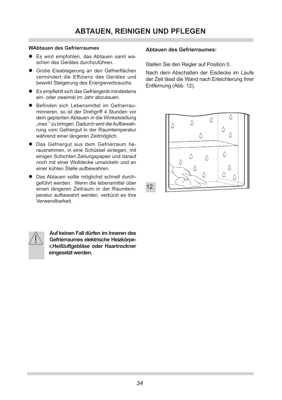 Abtauen, reinigen und pflegen | AMICA GB 15341 W DE User Manual | Page 34 / 190