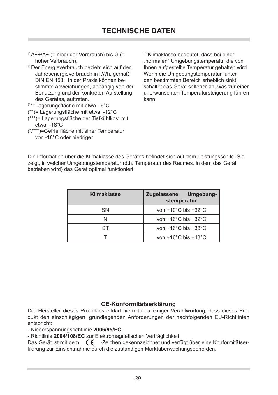 Technische daten | AMICA GB 15341 W DE User Manual | Page 39 / 190