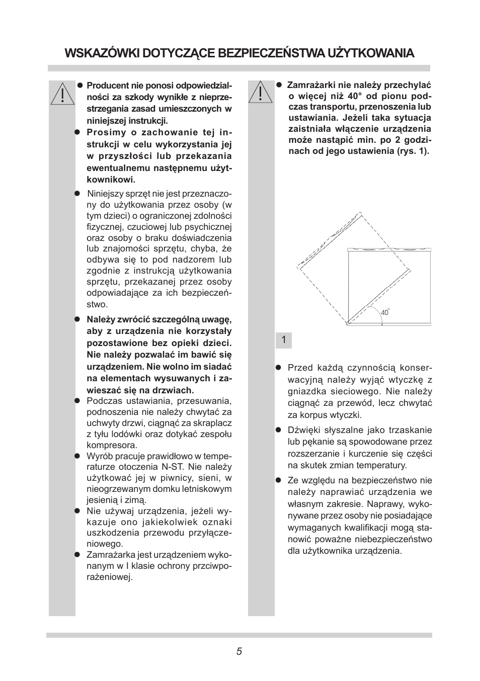 Wskazówki dotyczące bezpieczeństwa użytkowania | AMICA GB 15341 W DE User Manual | Page 5 / 190