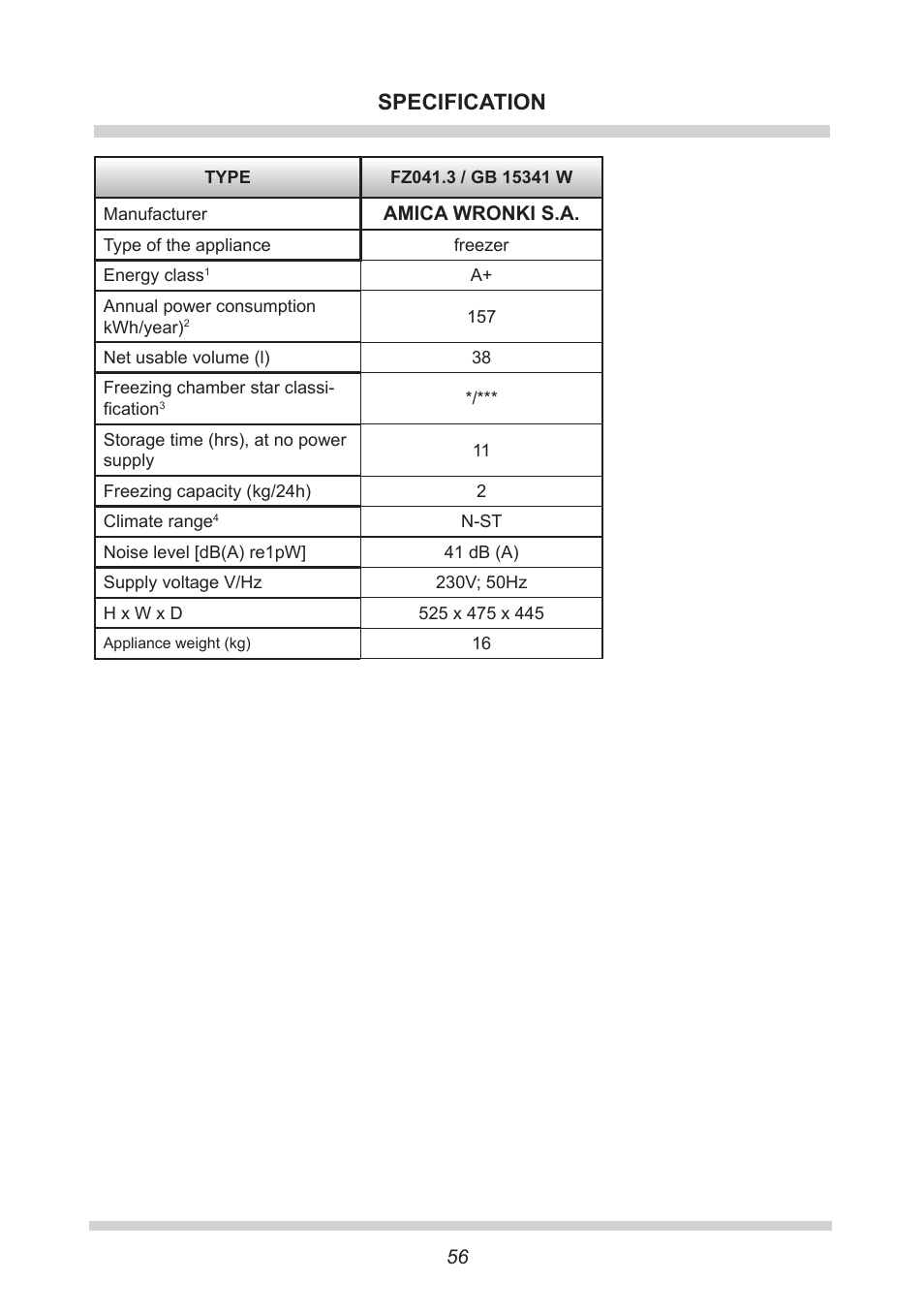 Specification | AMICA GB 15341 W DE User Manual | Page 56 / 190