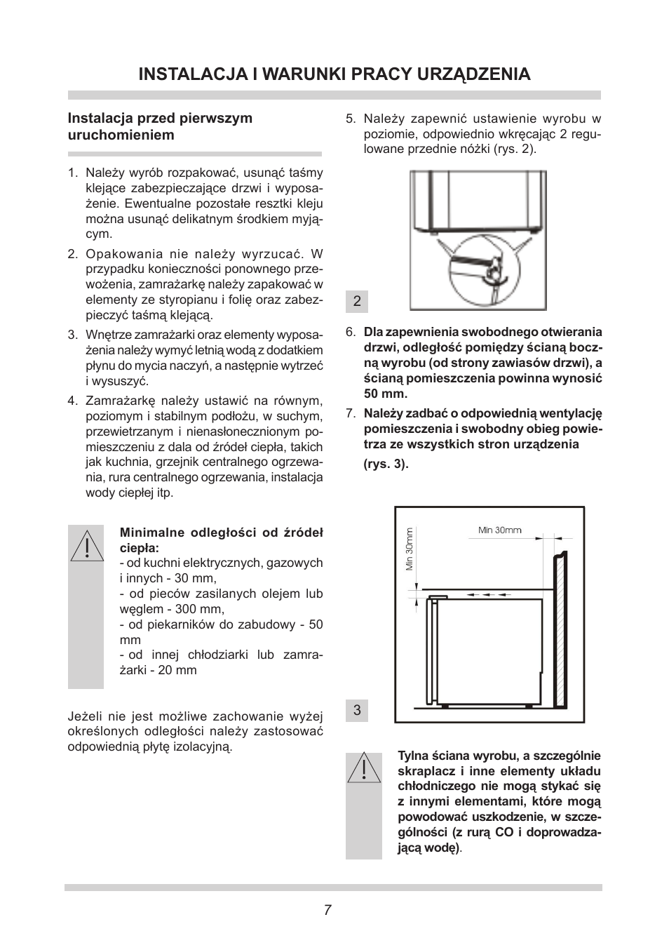 Instalacja i warunki pracy urządzenia | AMICA GB 15341 W DE User Manual | Page 7 / 190