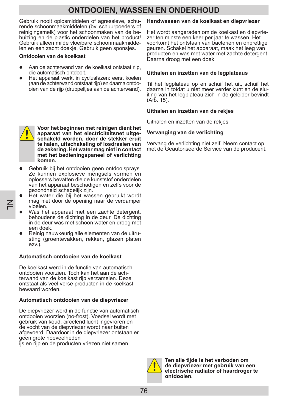 Ontdooien, wassen en onderhoud | AMICA EKGC 16187 DE User Manual | Page 76 / 84