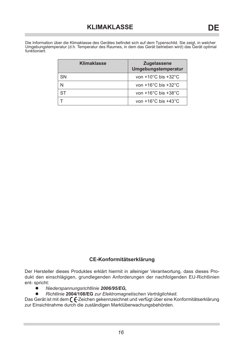 Klimaklasse | AMICA EKGC 16178 DE User Manual | Page 16 / 76