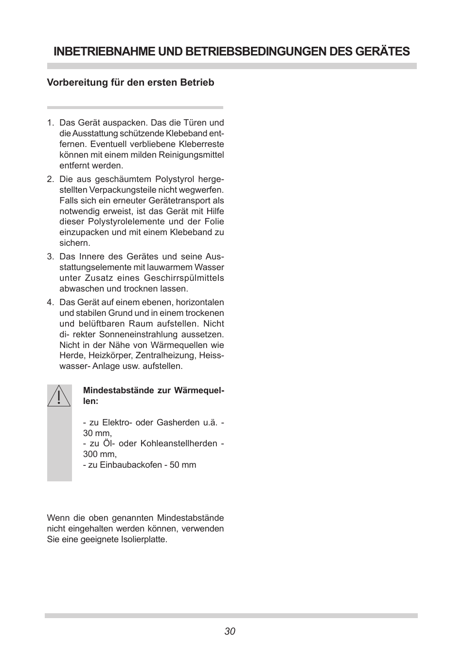 Inbetriebnahme und betriebsbedingungen des gerätes | AMICA EKGC 16167 DE User Manual | Page 30 / 172