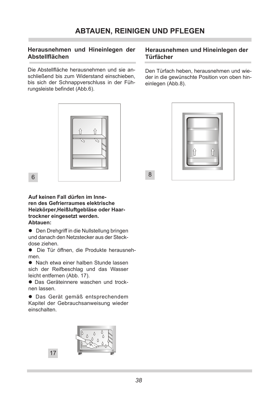 Abtauen, reinigen und pflegen | AMICA EKGC 16167 DE User Manual | Page 38 / 172