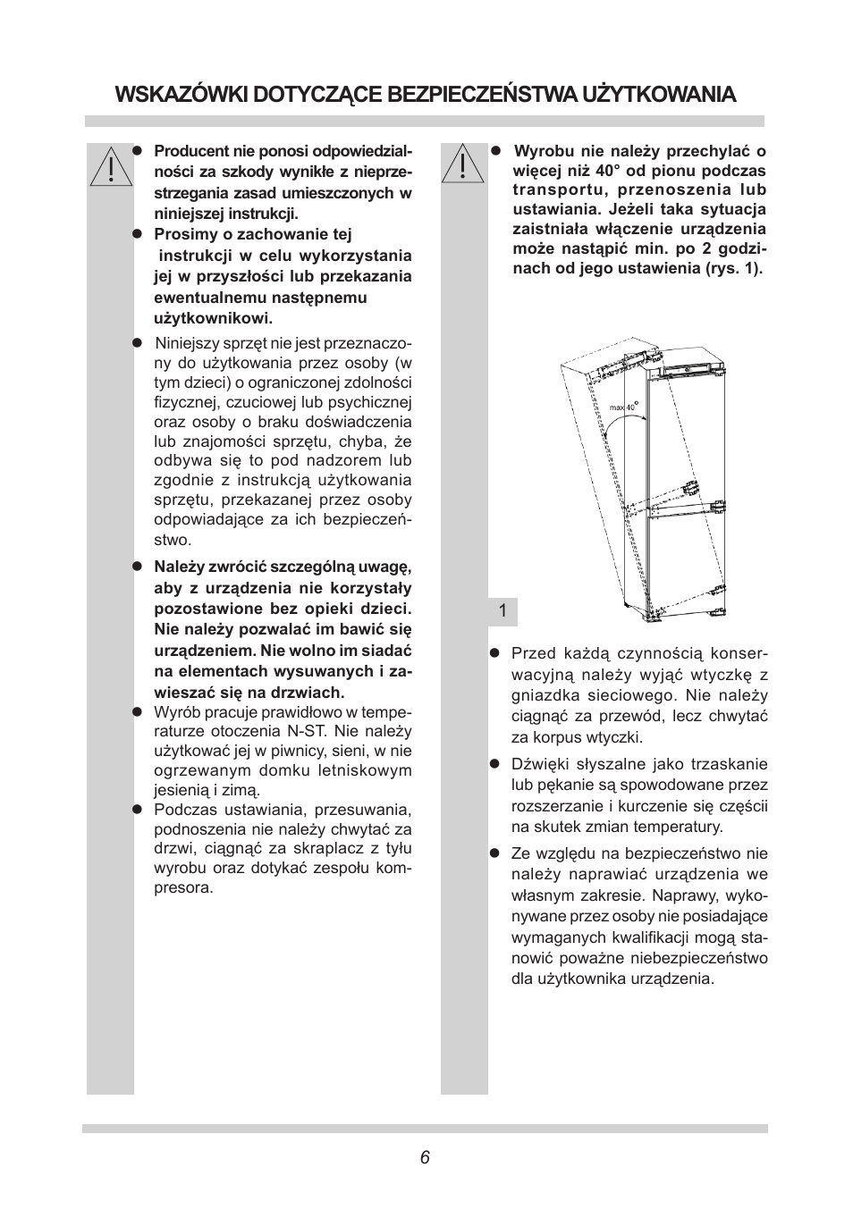 Wskazówki dotyczące bezpieczeństwa użytkowania | AMICA EKGC 16167 DE User Manual | Page 6 / 172