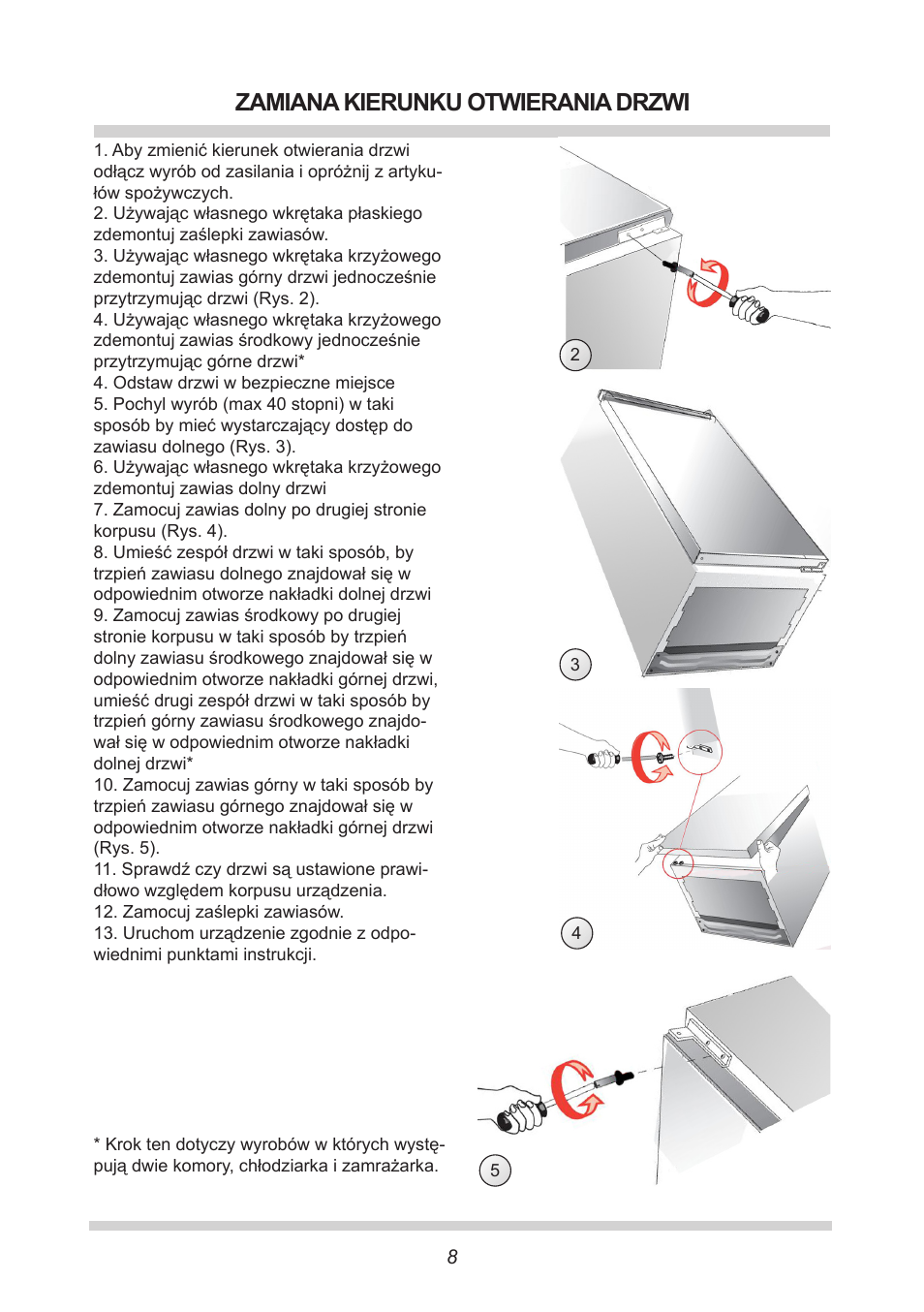 Zamiana kierunku otwierania drzwi | AMICA EKGC 16167 DE User Manual | Page 8 / 172