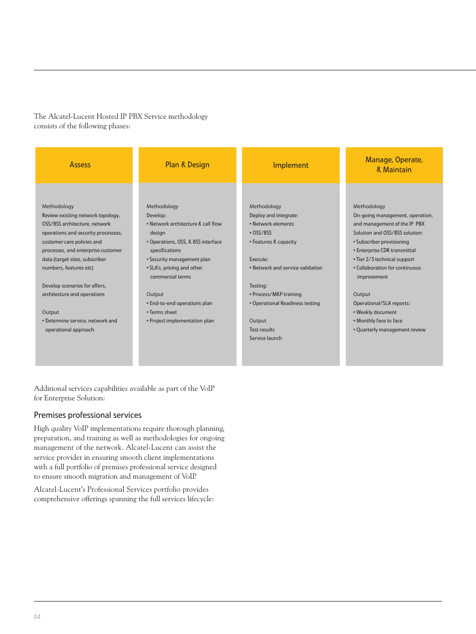 Premises professional services | Alcatel-Lucent VoIP for Enterprise User Manual | Page 4 / 6