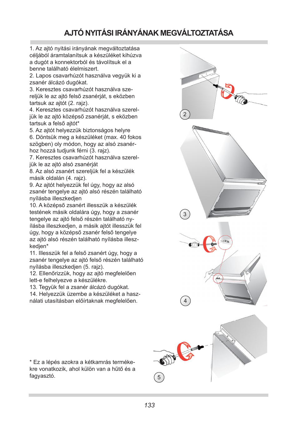 Ajtó nyitási irányának megváltoztatása | AMICA EKGC 16166 DE User Manual | Page 133 / 172