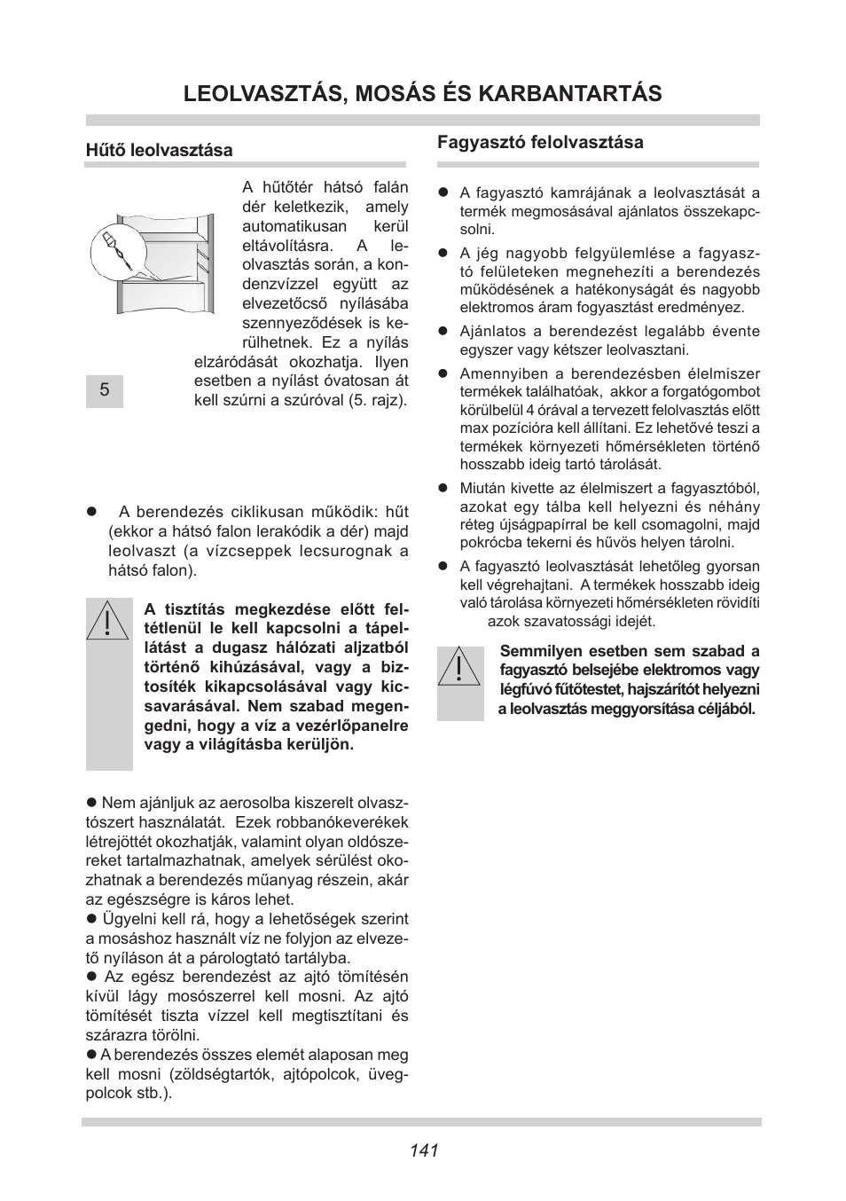 Leolvasztás, mosás és karbantartás | AMICA EKGC 16166 DE User Manual | Page 141 / 172