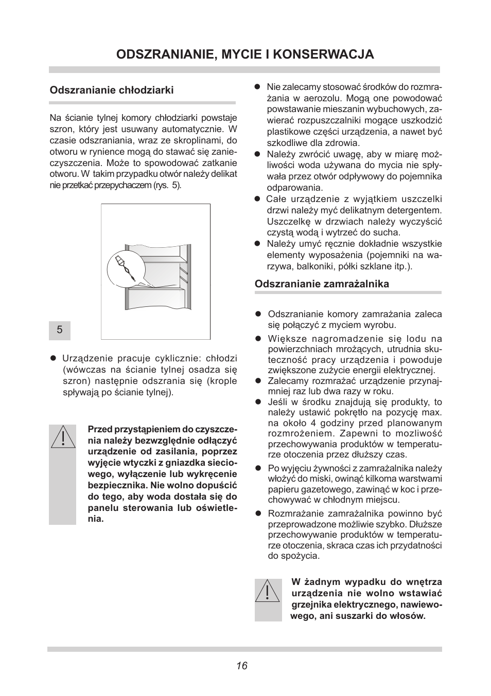 Odszranianie, mycie i konserwacja | AMICA EKGC 16166 DE User Manual | Page 16 / 172