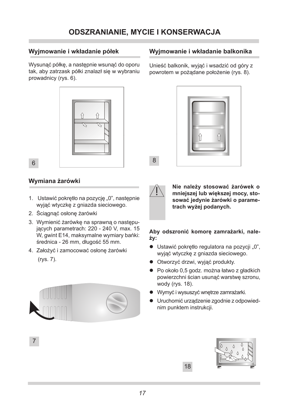 Odszranianie, mycie i konserwacja | AMICA EKGC 16166 DE User Manual | Page 17 / 172