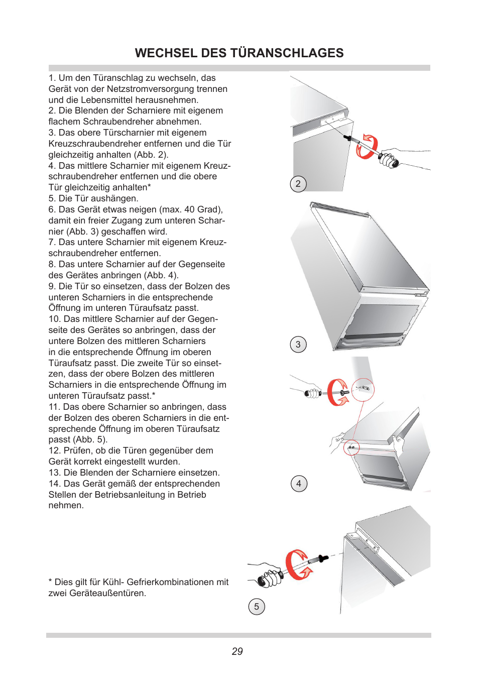 Wechsel des türanschlages | AMICA EKGC 16166 DE User Manual | Page 29 / 172