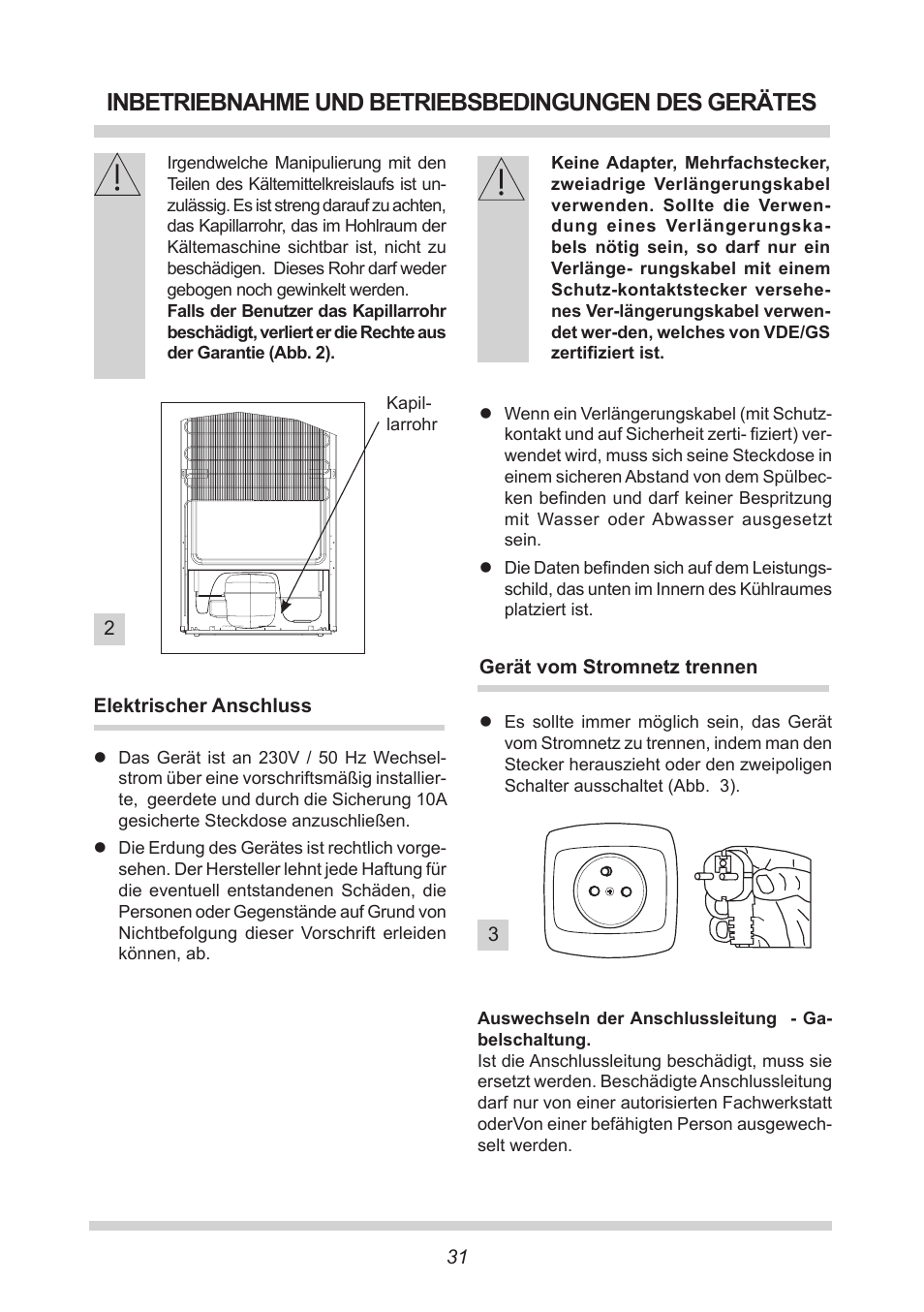 Inbetriebnahme und betriebsbedingungen des gerätes | AMICA EKGC 16166 DE User Manual | Page 31 / 172