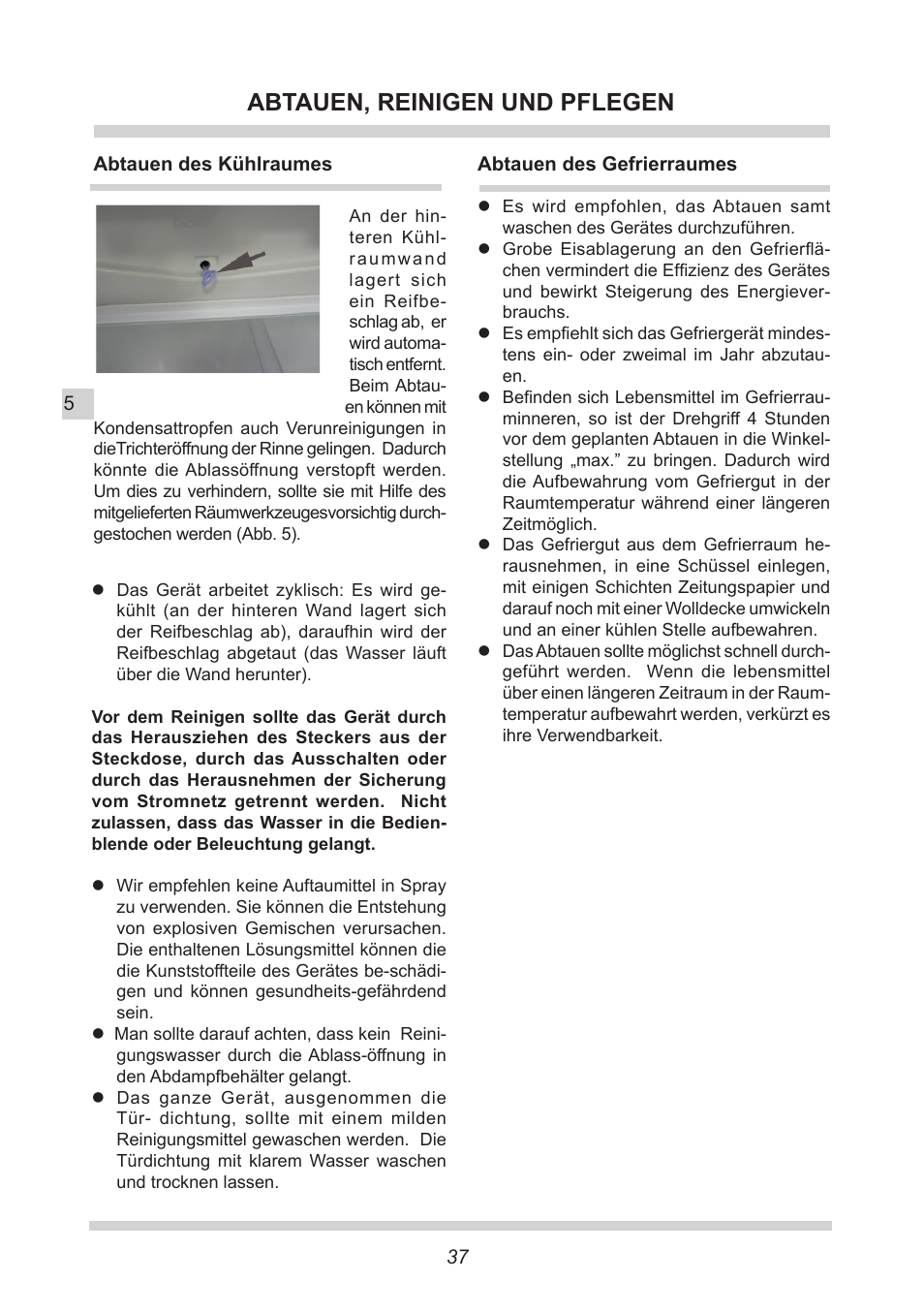 Abtauen, reinigen und pflegen | AMICA EKGC 16166 DE User Manual | Page 37 / 172
