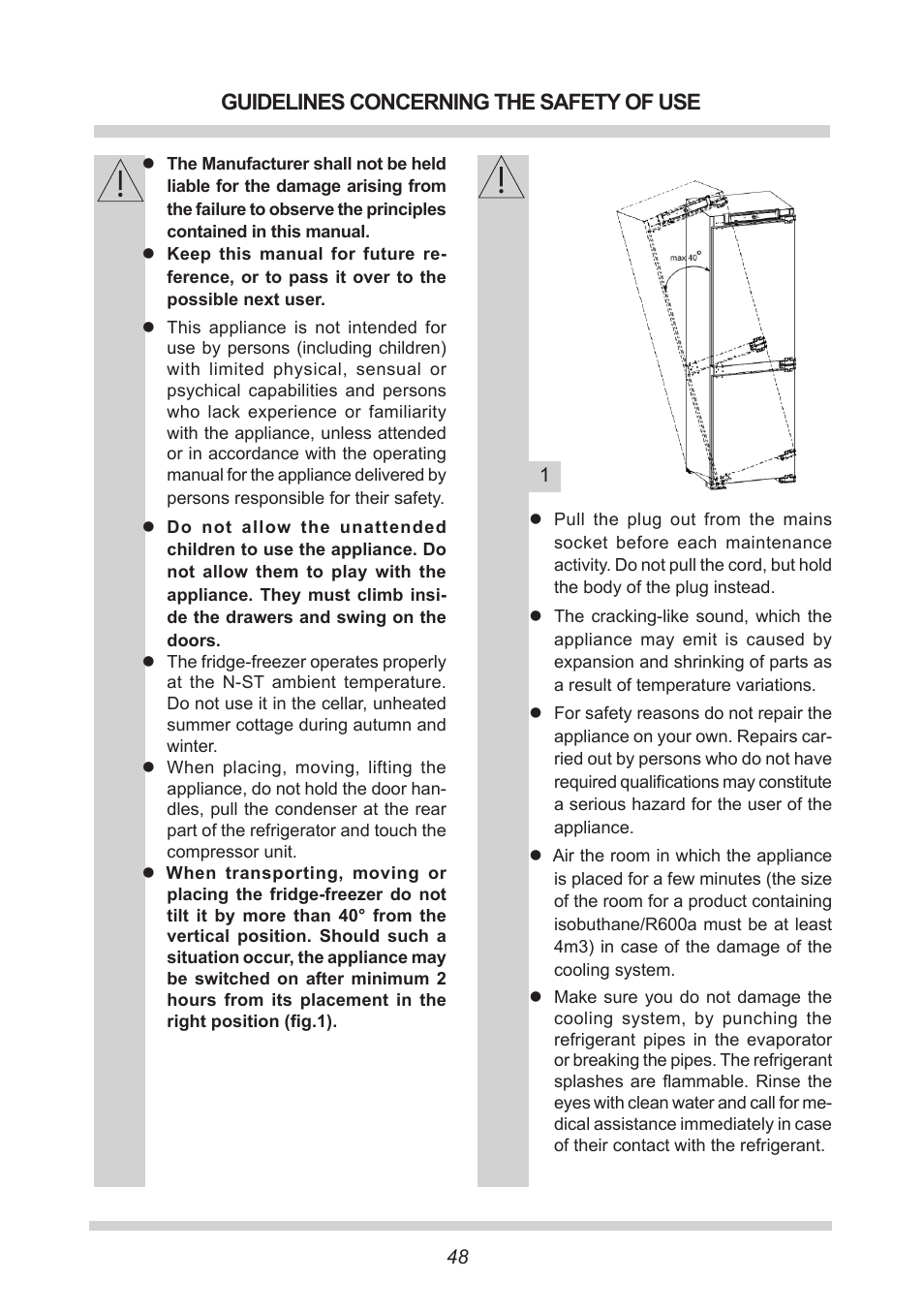 Guidelines concerning the safety of use | AMICA EKGC 16166 DE User Manual | Page 48 / 172