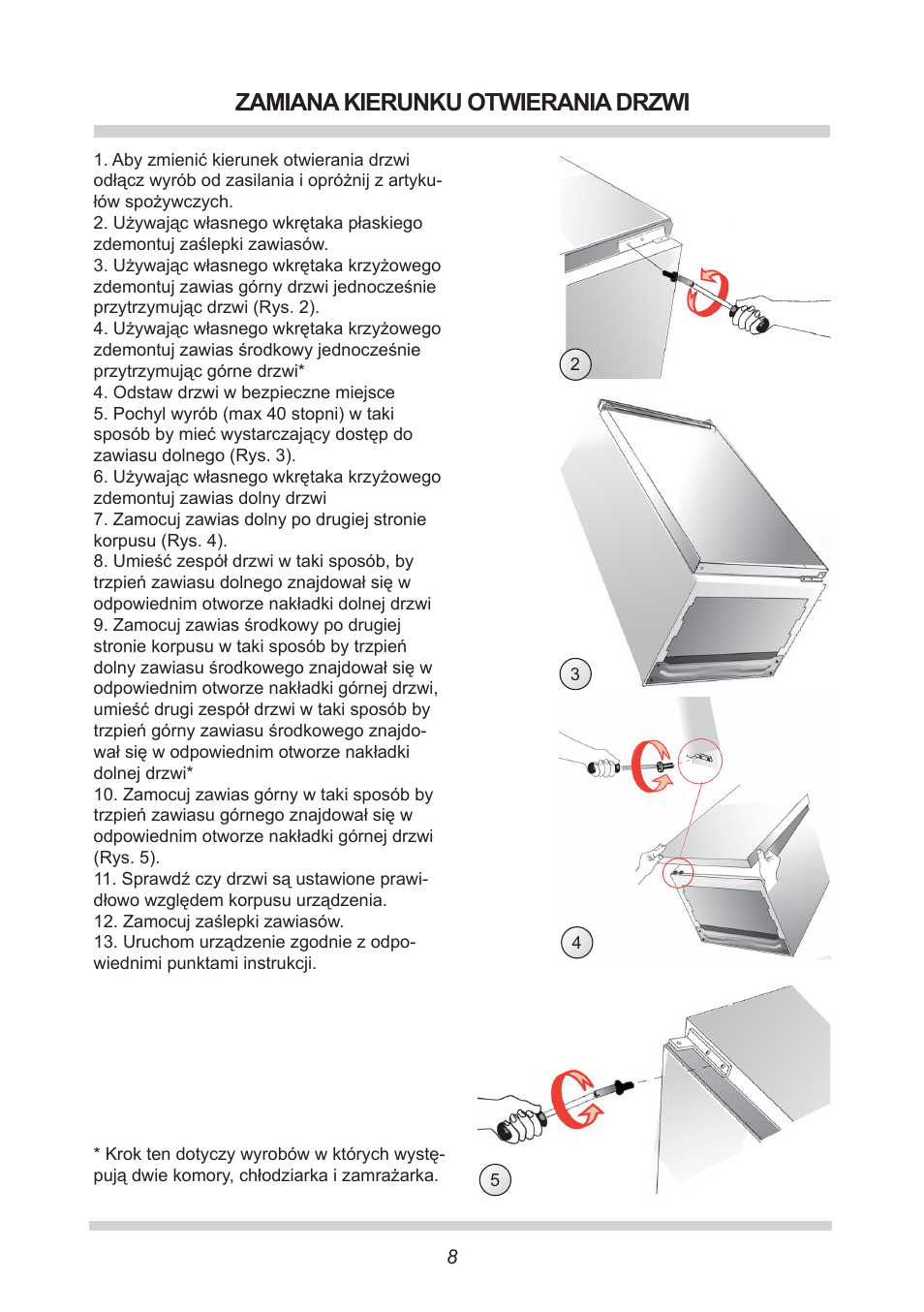 Zamiana kierunku otwierania drzwi | AMICA EKGC 16166 DE User Manual | Page 8 / 172