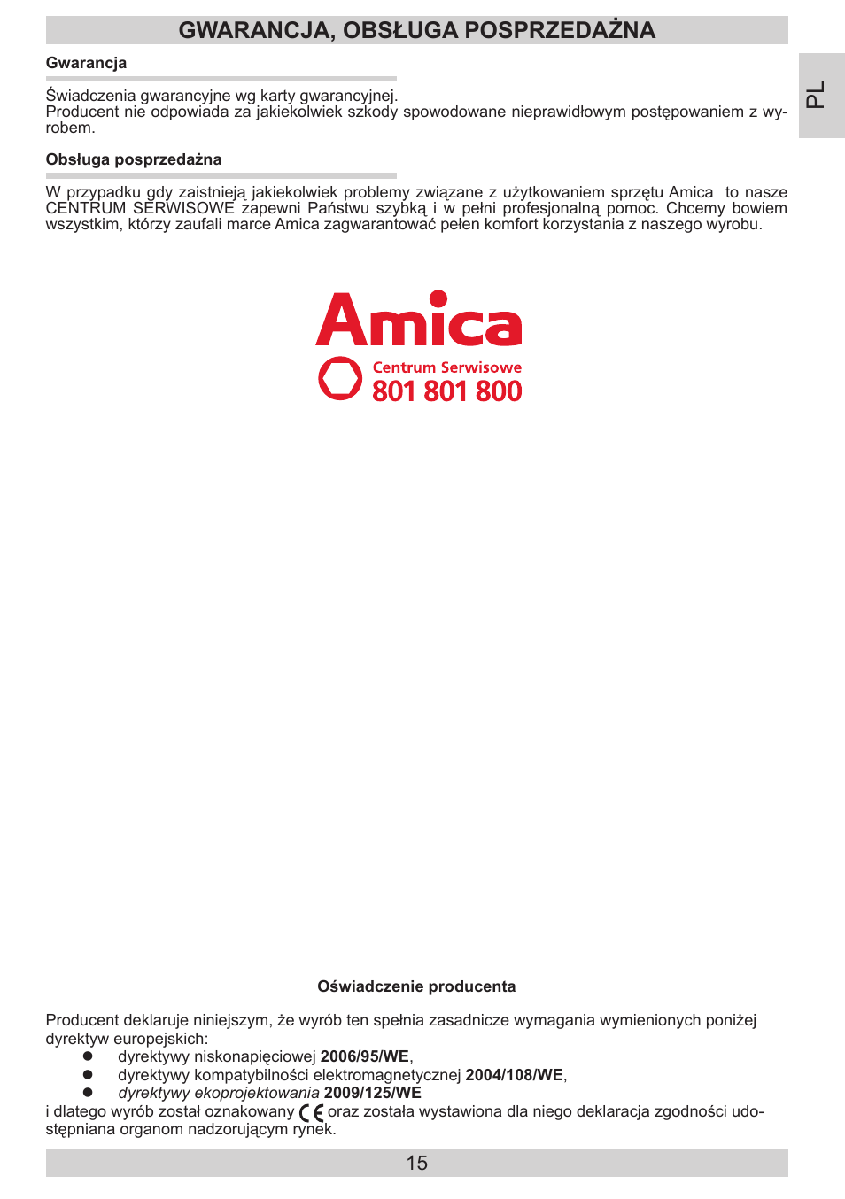 Gwarancja, obsługa posprzedażna | AMICA KGC 15800 E DE User Manual | Page 15 / 80