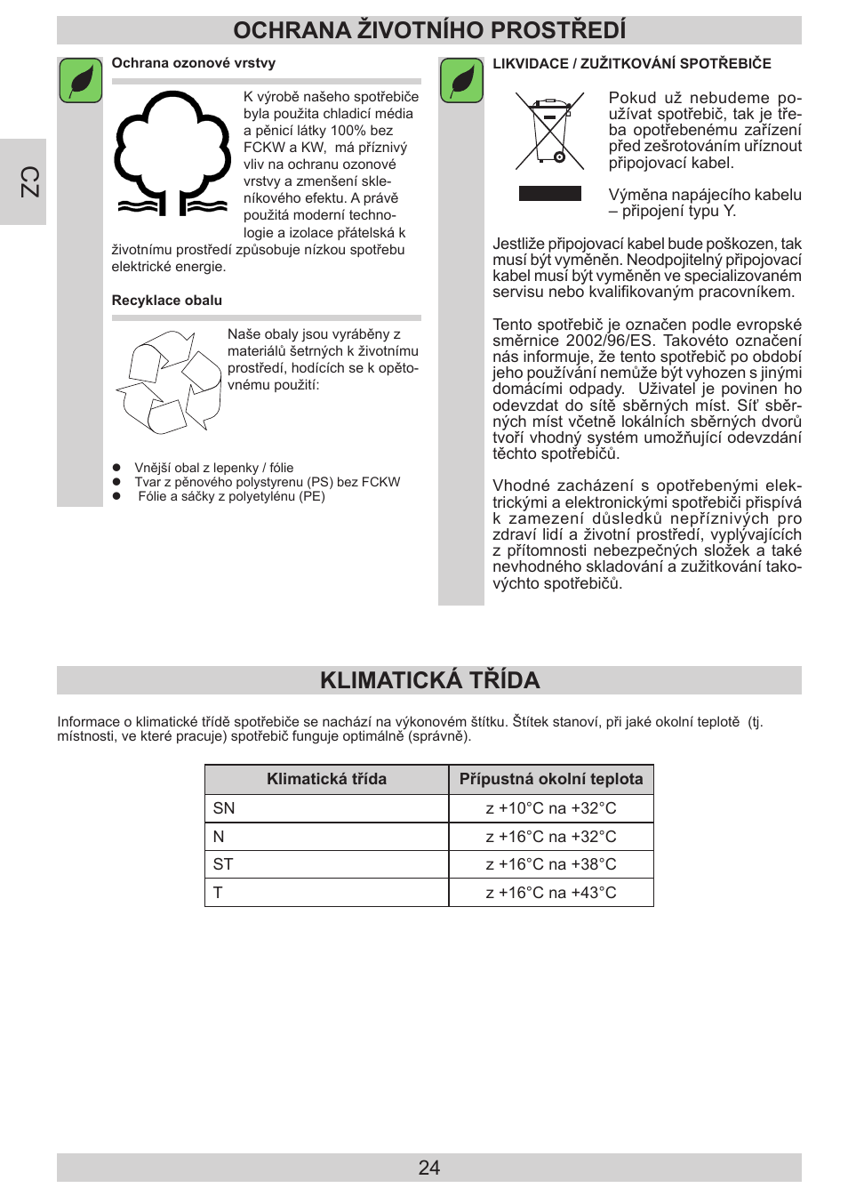 Ochrana životního prostředí, Klimatická třída | AMICA KGC 15800 E DE User Manual | Page 24 / 80