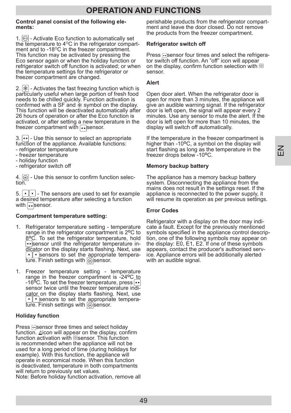 Operation and functions | AMICA KGC 15800 E DE User Manual | Page 49 / 80