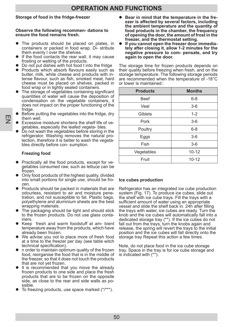 Operation and functions | AMICA KGC 15800 E DE User Manual | Page 50 / 80