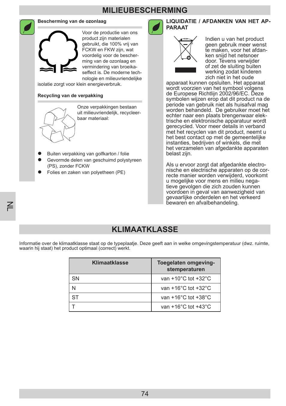 Milieubescherming, Klimaatklasse | AMICA KGC 15800 E DE User Manual | Page 74 / 80