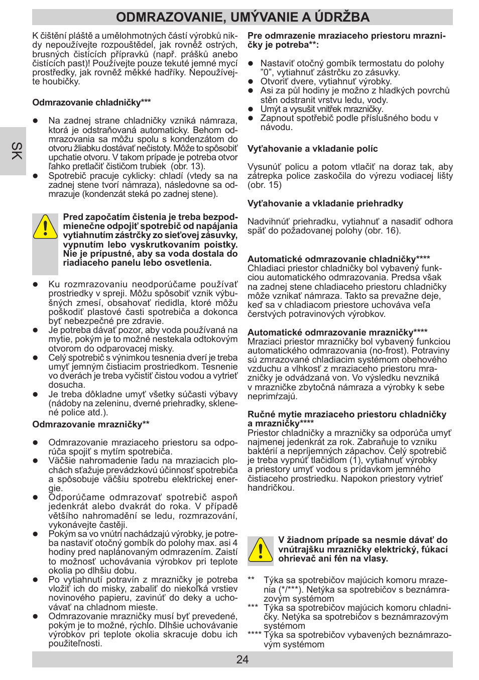 Odmrazovanie, umývanie a údržba | AMICA KGC 15533 SG DE User Manual | Page 24 / 72
