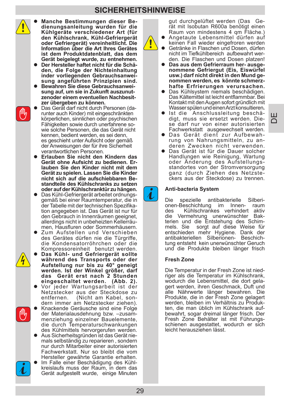 Sicherheitshinweise | AMICA KGC 15533 SG DE User Manual | Page 29 / 72