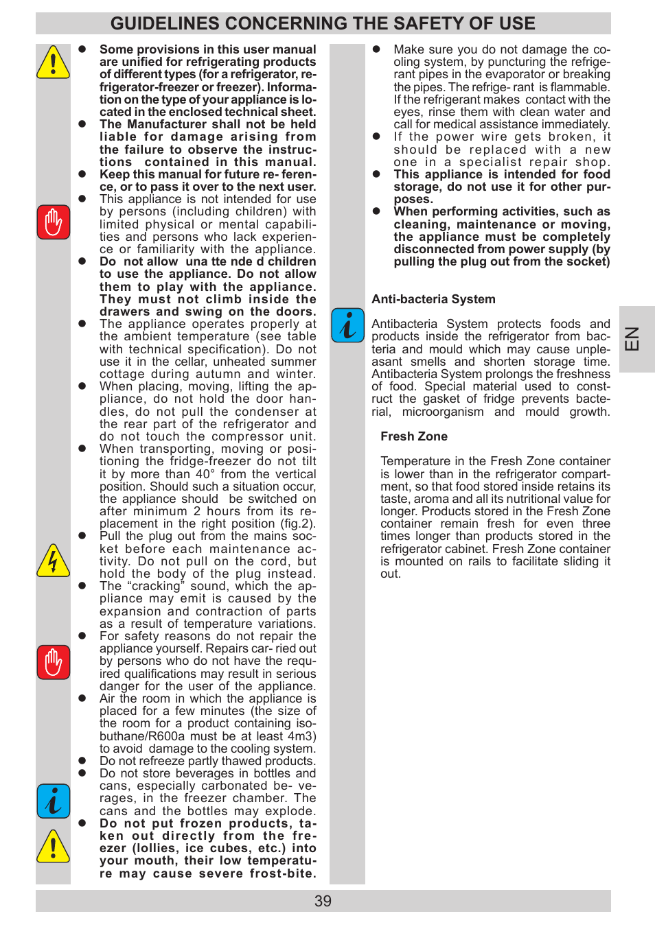 Guidelines concerning the safety of use | AMICA KGC 15533 SG DE User Manual | Page 39 / 72