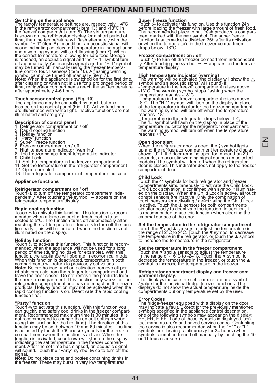 Operation and functions | AMICA KGC 15533 SG DE User Manual | Page 41 / 72