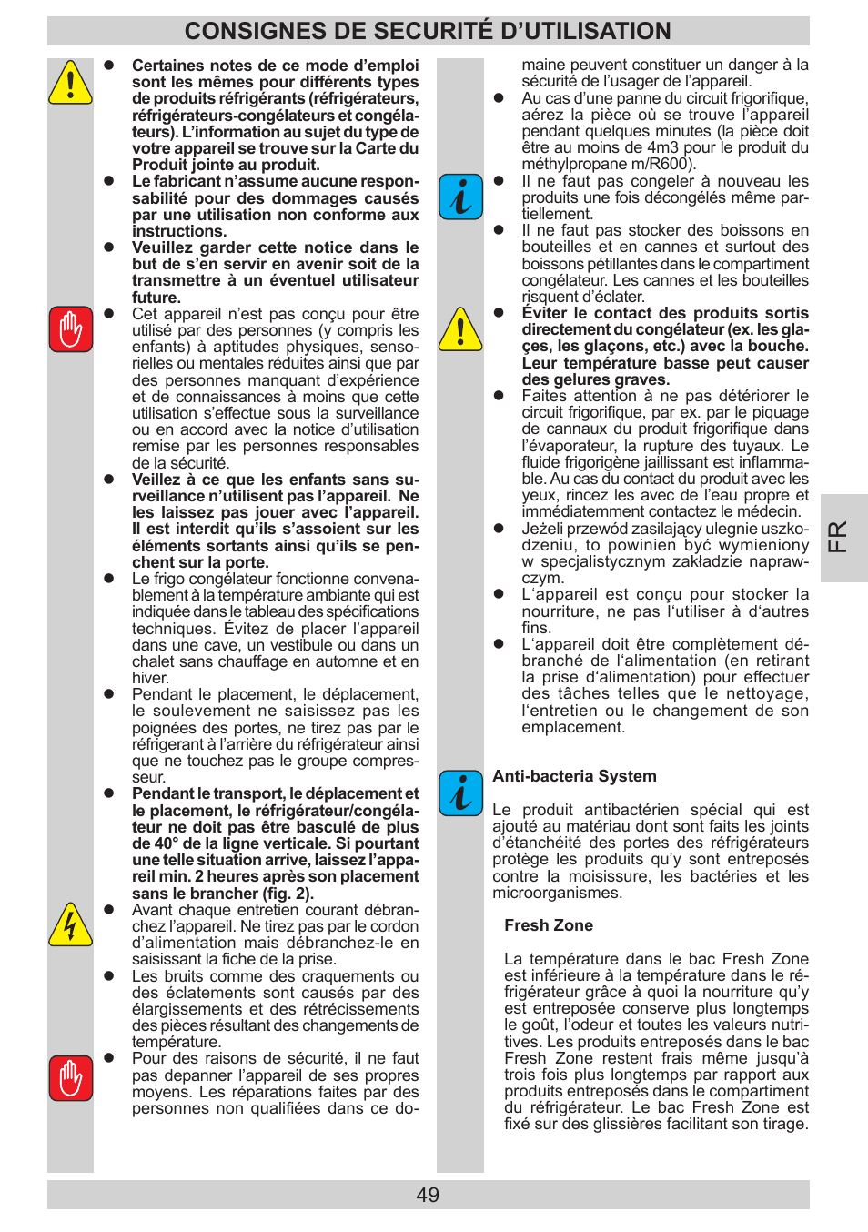 Consignes de securité d’utilisation | AMICA KGC 15533 SG DE User Manual | Page 49 / 72