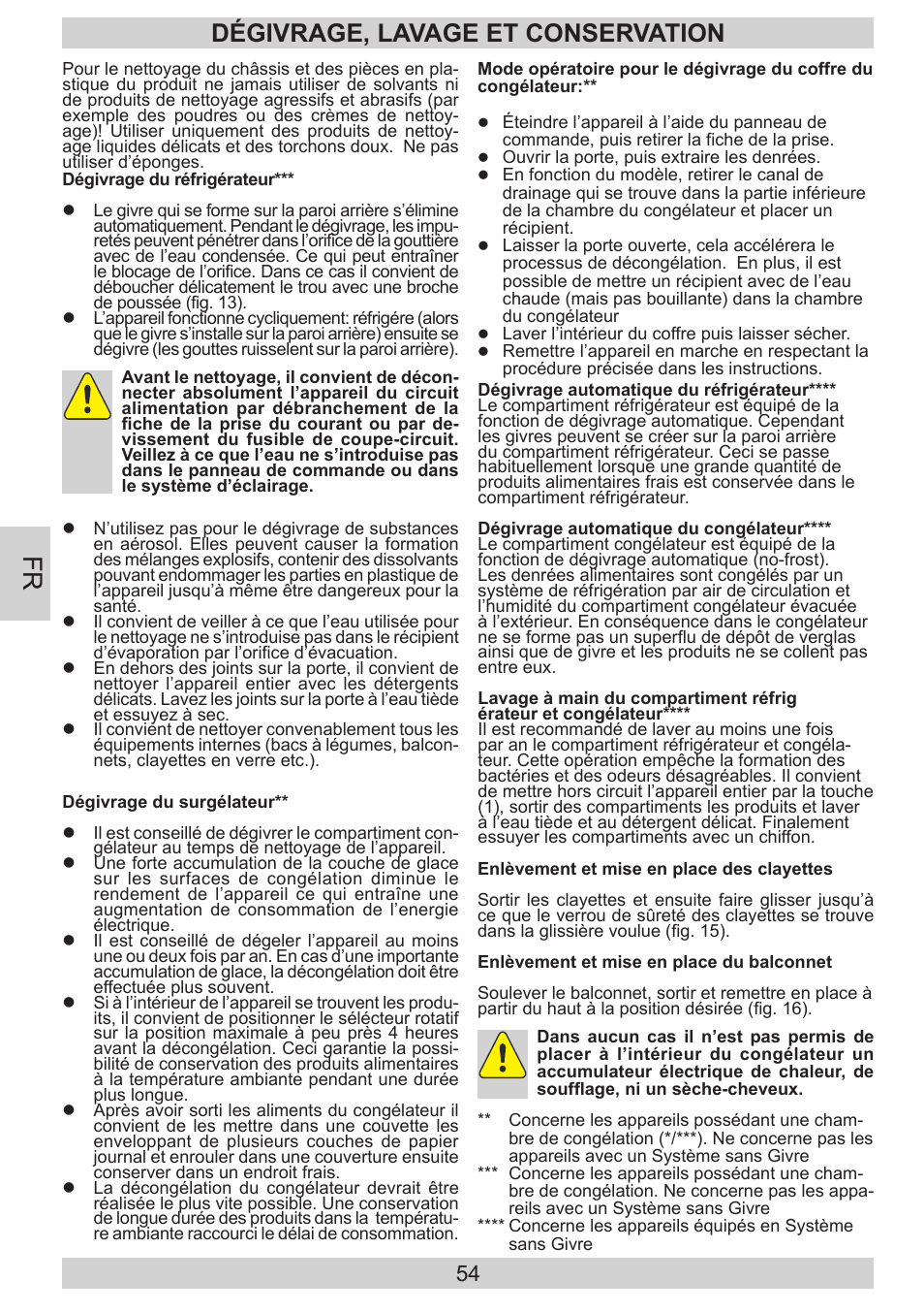 Dégivrage, lavage et conservation | AMICA KGC 15533 SG DE User Manual | Page 54 / 72