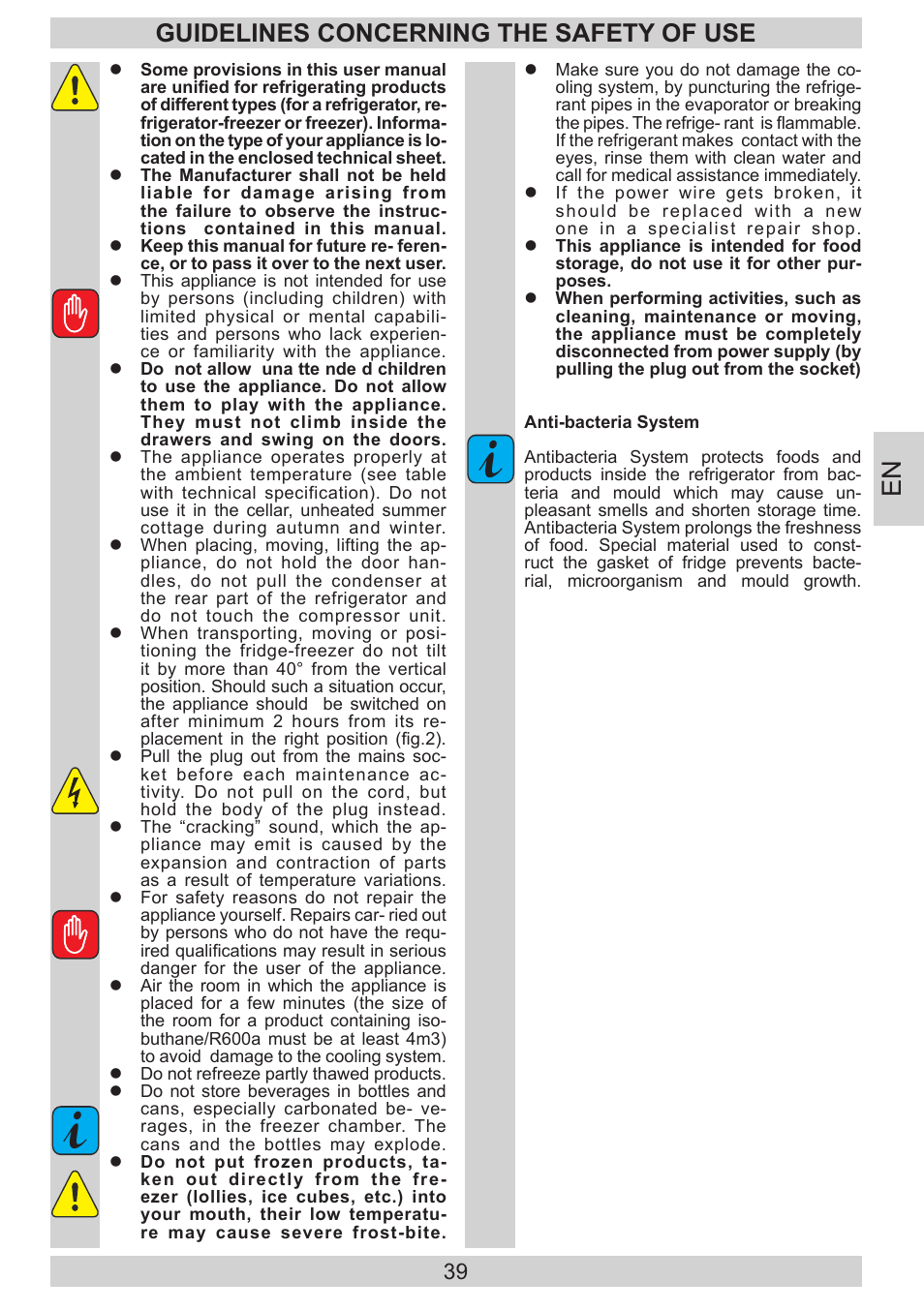 Guidelines concerning the safety of use | AMICA KGC 15530 WG DE User Manual | Page 39 / 72