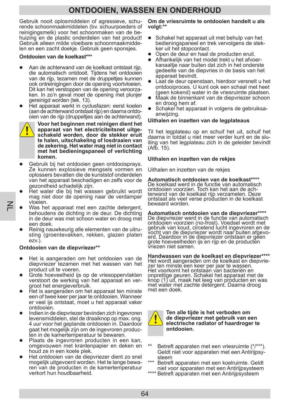 Ontdooien, wassen en onderhoud | AMICA KGC 15530 WG DE User Manual | Page 64 / 72