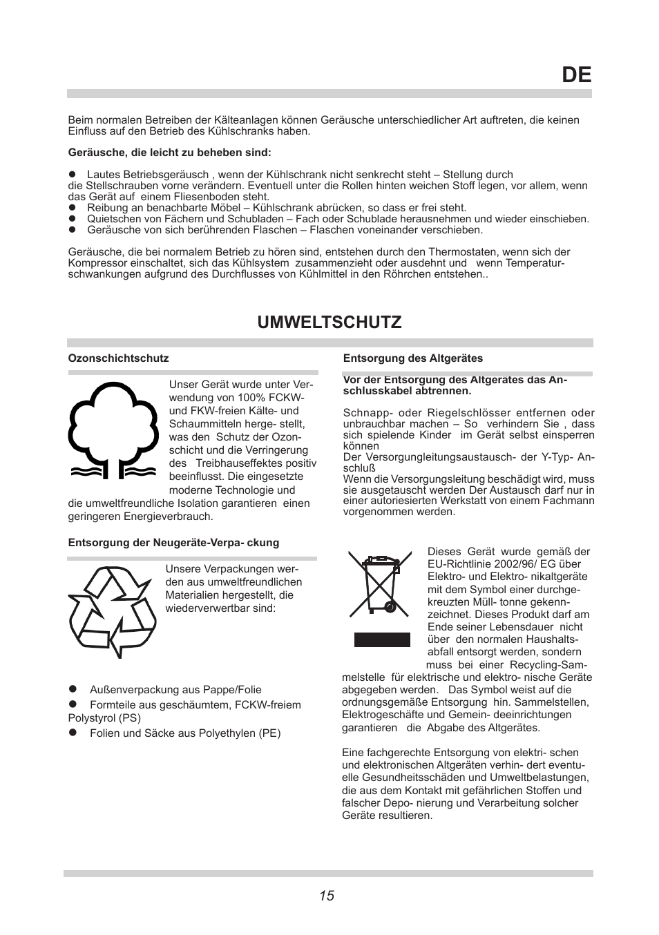 Umweltschutz | AMICA KGC 15433 W DE User Manual | Page 15 / 64