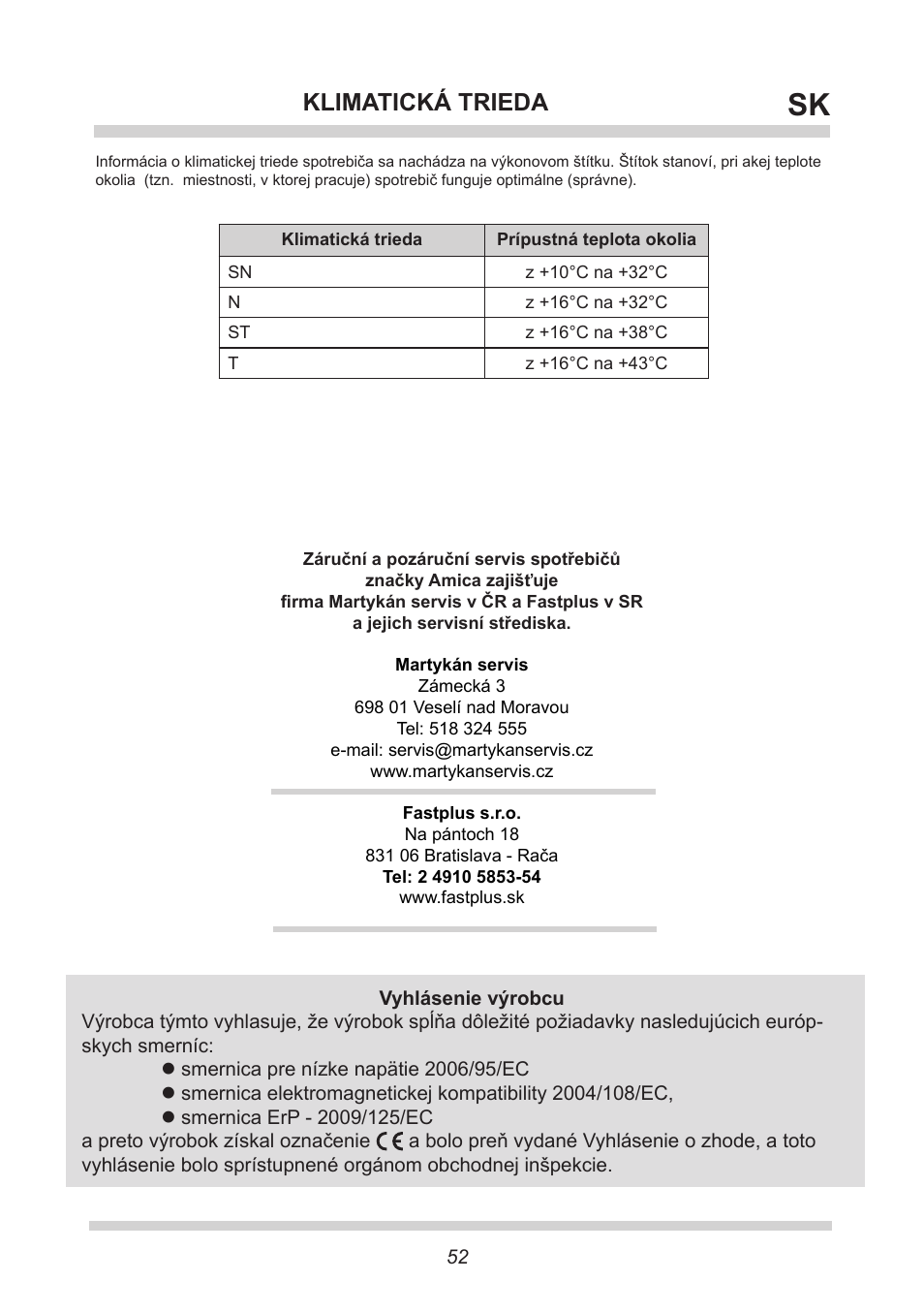 Klimatická trieda | AMICA KGC 15427 W DE User Manual | Page 52 / 76