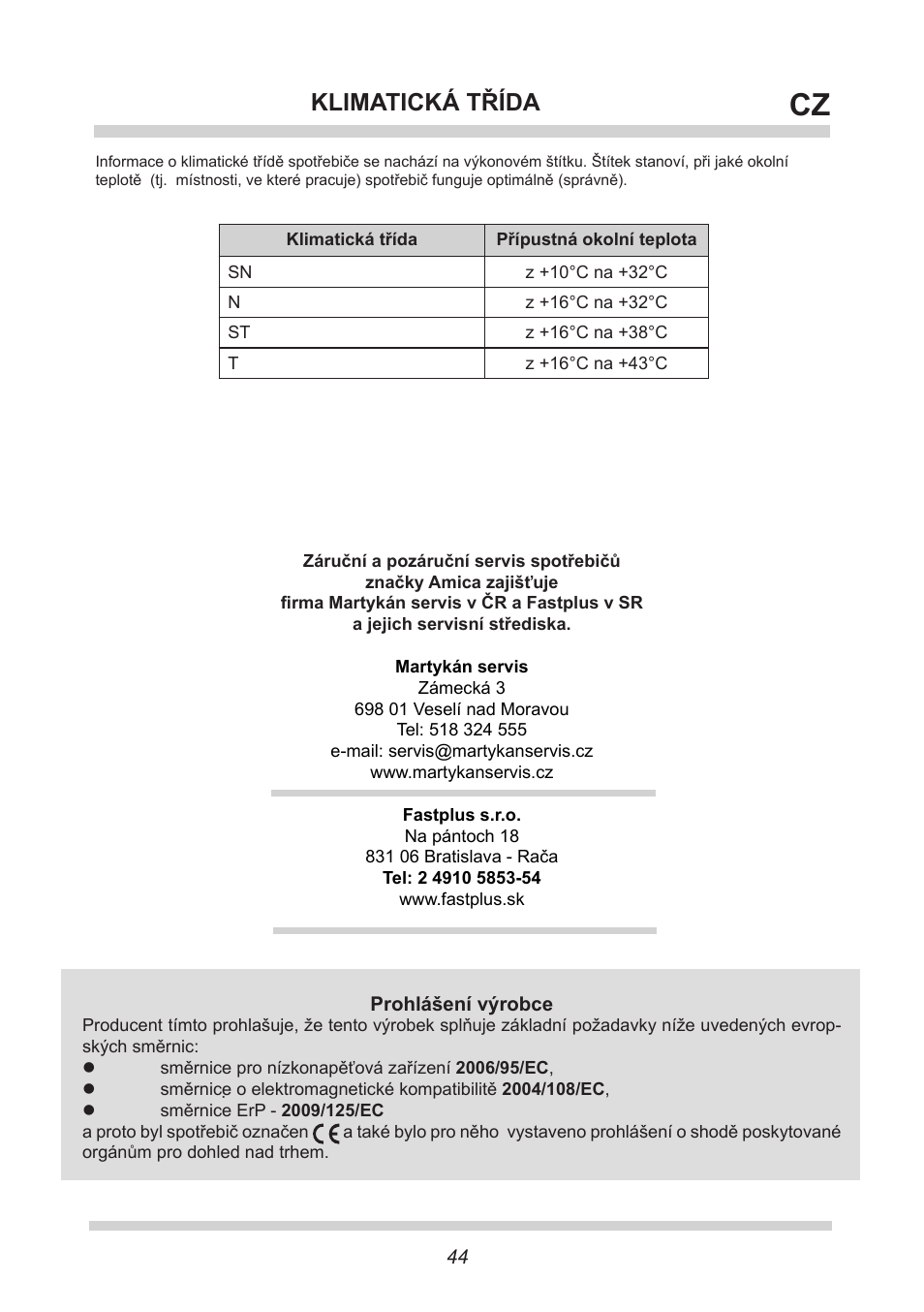 Klimatická třída | AMICA KGC 15425 W DE User Manual | Page 44 / 66