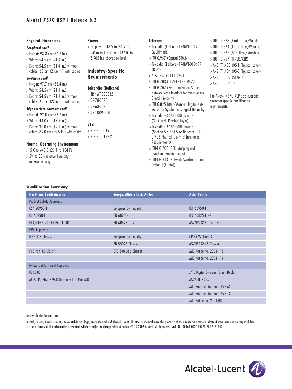 Industry-specific requirements | Alcatel-Lucent 7670 RSP User Manual | Page 4 / 4