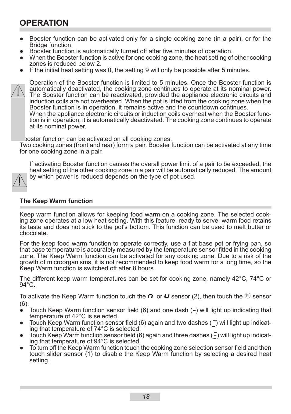 Operation | AMICA PI6514TFD EN User Manual | Page 18 / 28