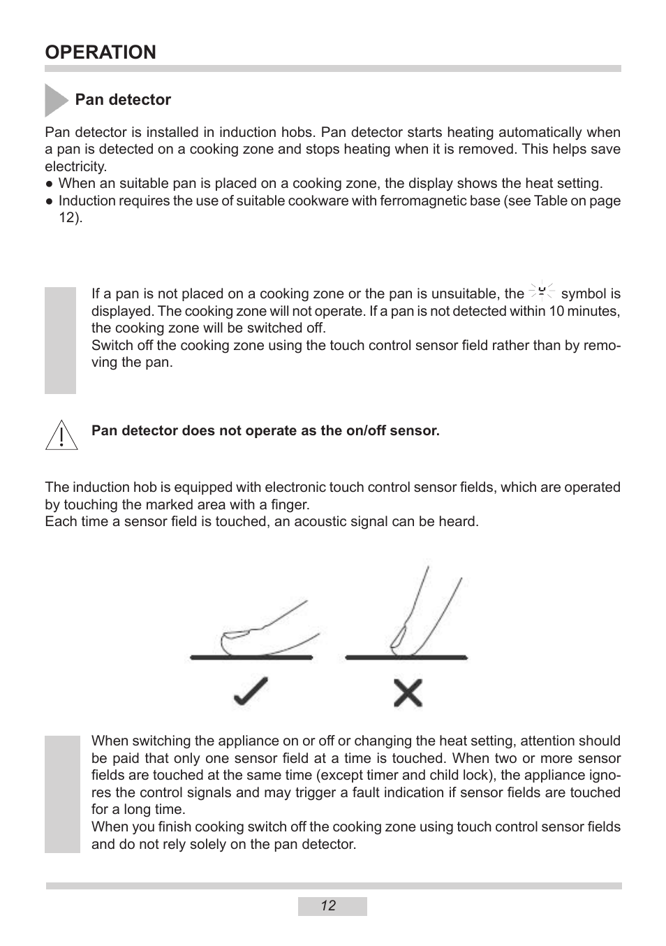 Operation | AMICA PI6513TBD EN User Manual | Page 12 / 50